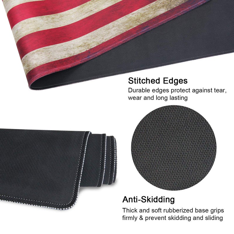 Meffort Inc Extra Large Extended Gaming Desk Mat Non-Slip Rubber Pads Stitched Edges XXL Mouse Pad 35.4 x 15.7 inch - USA Flag - Image 3